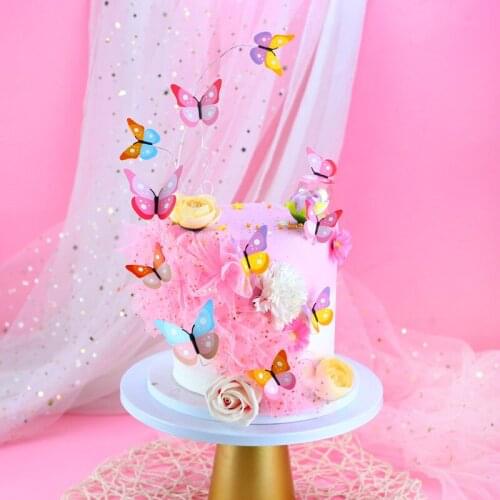 New 3D Butterfly Happy Birthday Cake Toppers Colorful DIY Wedding Party Cupcake Topper for Baby Shower Cake Dessert Decorations