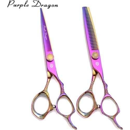 Haircut Scissors 5.5" Purple Dragon Japan Stainless 9001# Hairdresser Cape Cutting Scissors Thinning Shears Hair Scissors Dragon