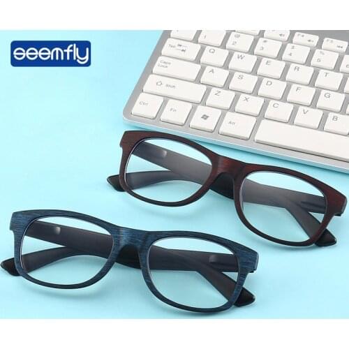 Seemfly Vintage Wood Grain Reading Glasses Women Men Anti Blue Rays Personality Frame Eyeglasses Antifatigue Computer Eyewear