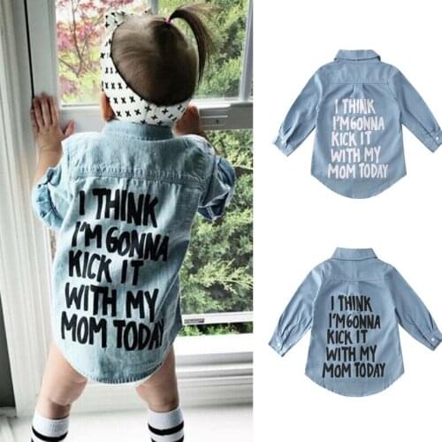 2-7Y Toddler Baby Girl Clothes Denim Shirts Letter Print Tops Warm Spring Autumn Coat Shirt Tops
