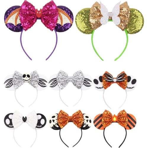 Halloween Headband Sequins Minnie Mouse Ear Hair Bow Hairband Women/Girl DIY Hairband For Party Headwear Hair Accessories