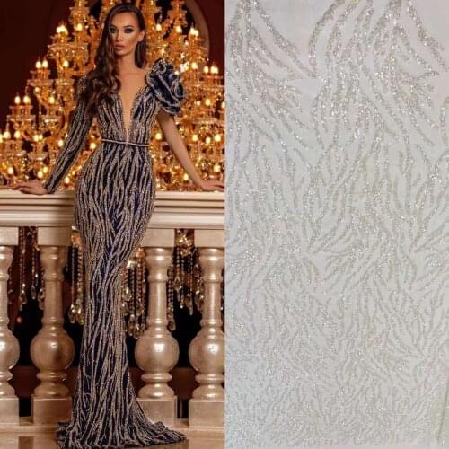 Luxury African Lace Fabric 2021 High Quality Lace Heavy Bead Tube Sequin Lace Fabric for Wedding Dress RJW-760