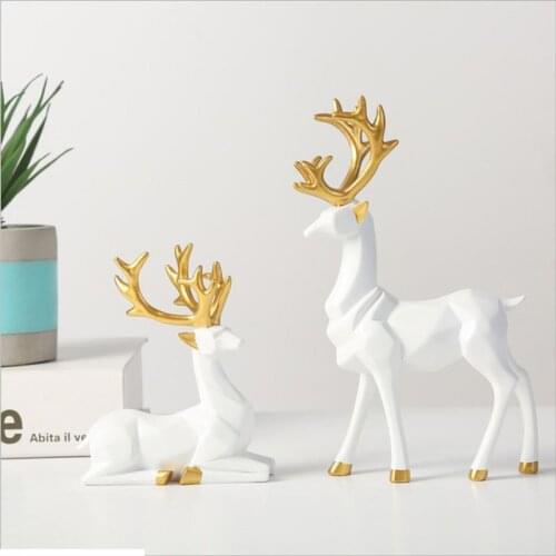 Christmas Reindeer Figurines Nordic Style Small Resin Sitting Standing Deer Statues for Home Office Décor