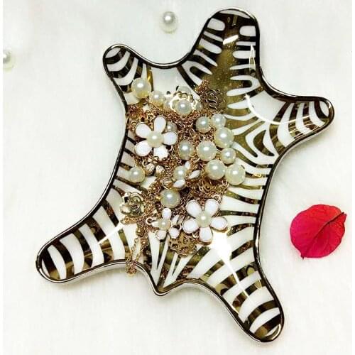 Hand Painted Gold Tiger Skin Ceramic Plate Decorative Zebra Dish Small Jewelry Rack Rings Bracelets Earrings Trays Holder