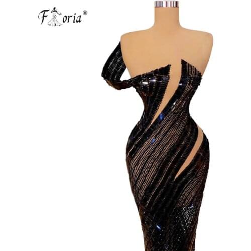 Sexy Long Black Sequin Prom Dresses Sleeveless See Through Special Occasion Women Dress Pageant Gowns Vintage robe longue