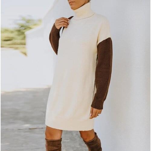 Sexy Women Dress Sundress Loose Dress Solid Turtleneck Knitted Sweater Dress Fashion Autumn Womens Dresses Female Outfits