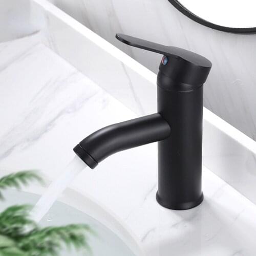 Stainless Steel Basin Faucet Matt Black Bathroom Sink Washbasin Faucet Single Hole Hot and Cold Water Mixing Faucet Accessories