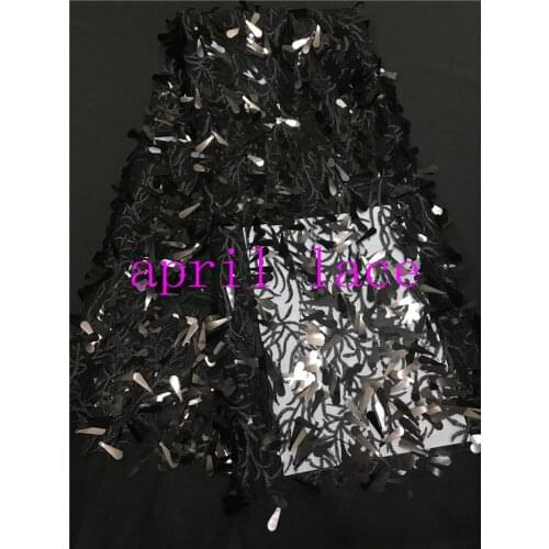 SST001-2 african black sequin embroidery tulle mesh lace fabric for evening dress/sawing/bridal gown wedding
