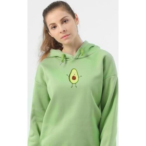 Print Avocado Hoodies Women Brand Long Sleeve Warm Hooded Velvet Sweatshirts Coat Casual Sportswear Pullover Oversize Pull Vert