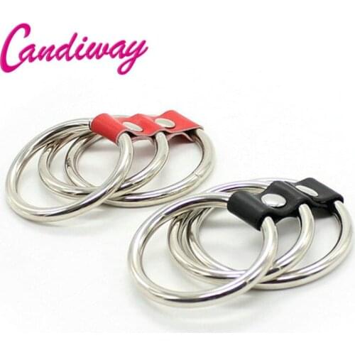 Triple 3 Rings cock ring fine delay penis ring Leather penis extender Cage Impotence Erection Aid Sex aid Erectile Dysfunction