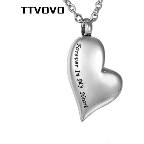 TTVOVO Urn Necklaces for Ashes Women Engraved "Forever In My Heart" Heart Cremation Jewelry Memorial Keepsake Pendant Necklace