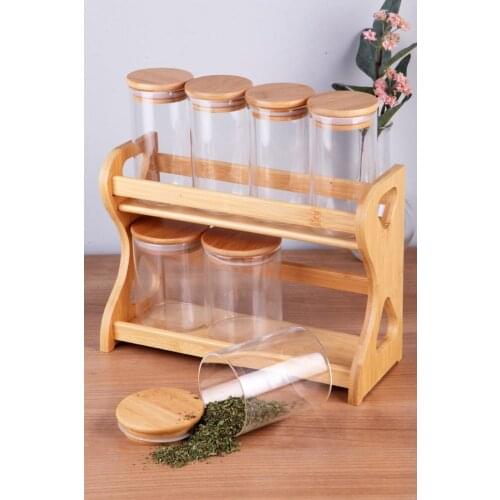 Vipgross Bamboo Stand Glass Spice Set VD-6900 kitchen mother seasoning set salt shaker pepper shaker tableware wooden bamboo