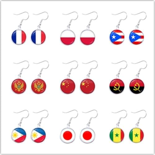 National Flag Drop Earrings France Poland Puerto Rico Montenegro China Angola Senegal Philippines Japan Jewelry For Women Gift