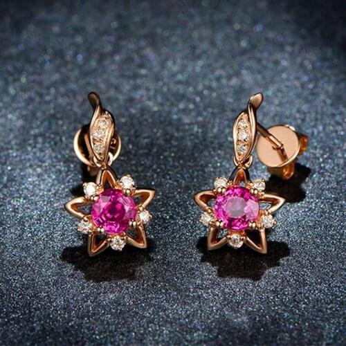 Top Quality Sterling 925 Silver Earrings Female Party Accessories Cute Crystal Star Flower Drop Earrings Rose Gold Women Jewelry
