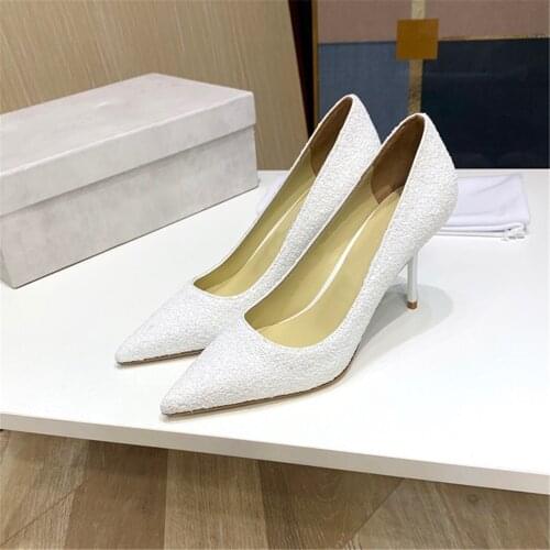 2021 New Spring Womens High Heels Genuine Leather Shoes Luxury Brand Ladies Wedding Pumps Hot Sell Pointed Shoes Size 33-42