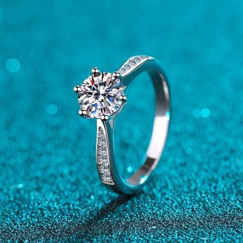 WEAINY Classic 1 Carat Moissanite Diamond Ring S925 Sterling Silver Woman Ring D Color Proposal Imitation Diamond Ring