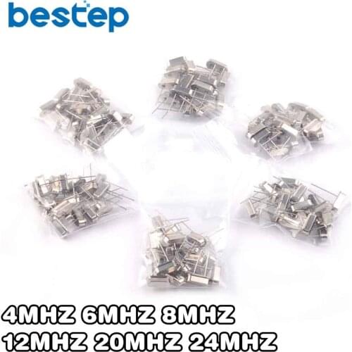 120PCS 6value each 20pcs Crystal Oscillator Kit 4MHZ 6MHZ 8MHZ 12MHZ 20MHZ 24MHZ