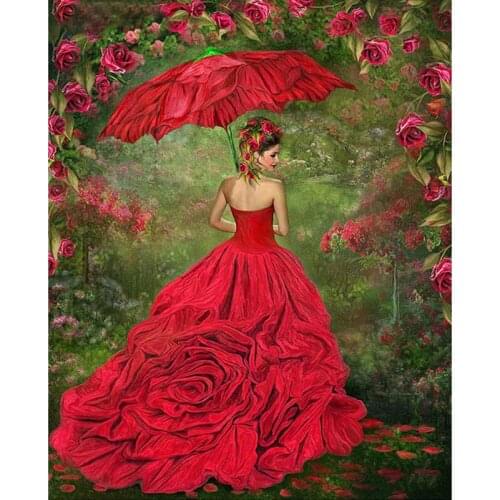 5D DIY Diamond Painting Red dress Beauty Red Rose Full Drill Diamond Embroidery Cross Stitch Mosaic Rhinestone Home Decor Gifts