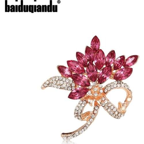 Baiduqiandu Brand High Quality Red Or Blue Crystal Flower Brooches Jewelry Gifts