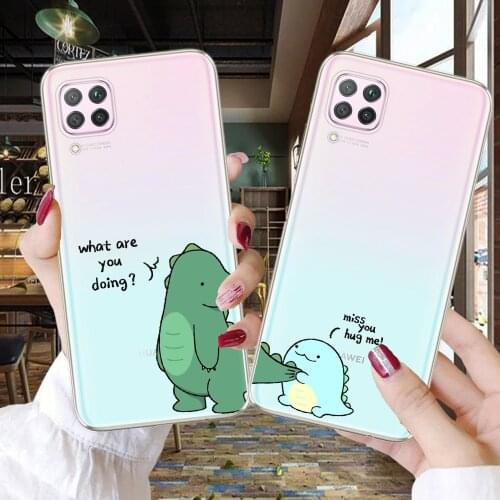 Cute Dinosaur Couple Clear Phone Case For Huawei P40 P20 P30 Lite E Honor 10 20 30 10i 30i 8C 8X 9X Pro 10X Lite Soft TPU Cover
