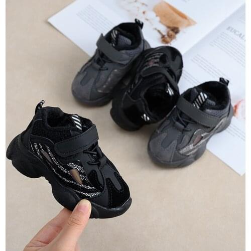 Children Boys Shoes Flats Casual Kids Student Sneakers Fashion Plush Stripes Hook & Loop Sports Fur Winter Warm Popular Design