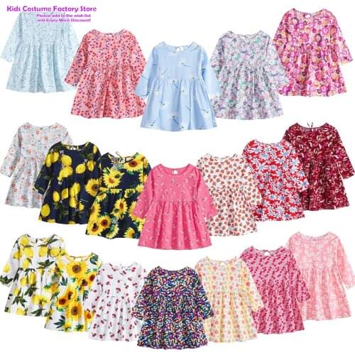 1-6Years Baby Girls Long Sleeve Flower Print Dresses Clothes Kids Summer Princess Dress Children Party Ball Pageant Dress Outfit