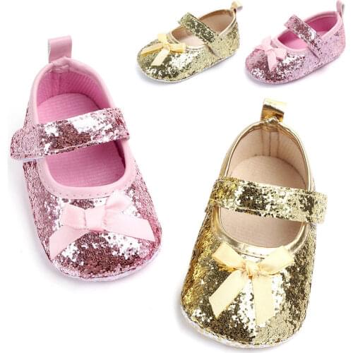 Baby Girl Toddler Shoes Bowknot Crib Shoes Newborn Casual Stoddler Soft Sequins Soled Princess Walking Infant Flats Shoes