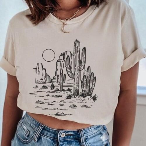 Kuakuayu HJN Summer Fashion Hip Hop Streetwear Tshirt Cactus Mountain Sunset Print T Shirt Harajuku Cotton Short Sleeve Tshirt