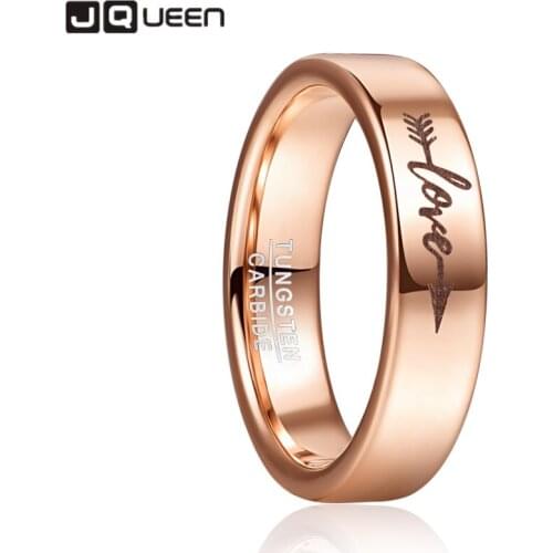 JQueen 6mm Rose Gold Laser Love Arrow Tungsten Carbide Ring Mens Fashion Wedding Jewelry Best Gift