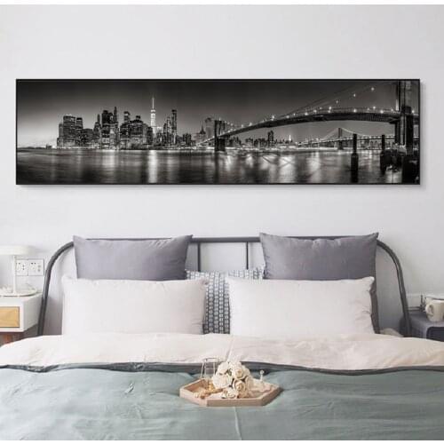 Nordic Modern Long City Night Canvas Print Poster Black and White Scene Wall Art Landscape Canvas Painting Living Room Home Deco