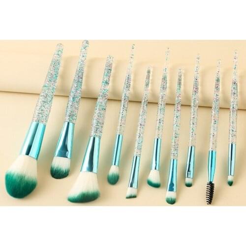Fashion 10Pcs Makeup Brush Set Glitter Shinny Crystal Blending Power Contour Face Cosmetic Beauty Make Up Tool Set