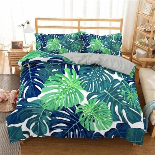 New 3D Duvet Cover Set Tropical Plant Bedding Set Green Leaves Printed Bedspread With Pillowcase Single Size Luxury Bed Set