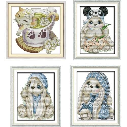 Oneroom Jasmine cat and The mini rabbit series Counted Cross Stitch DIY 4CT CT For Embroidery Home Decor Needlework