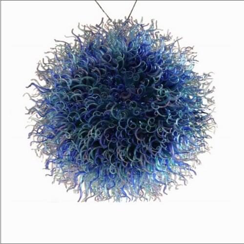 Luxury Hand Blown Glass Blue Colored Glass Round Shaped Hanging LED Pendant Lights