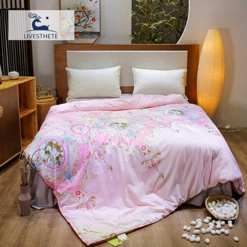 Liv-Esthete European Court 100% Silk Pink Duvet Comforter Filled Silk Four Seasons Blanket Double Queen King Winter Warm Quilts