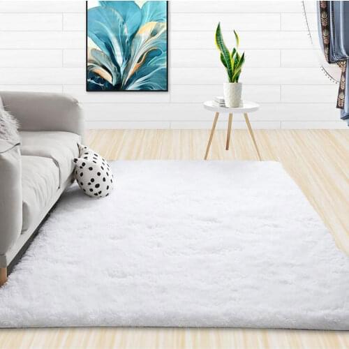 Modern Shaggy Carpet Living Room Coffee Table Bedroom Rugs Solid Color Fluffy Silky Rug Balcony Mats Home Decoration White