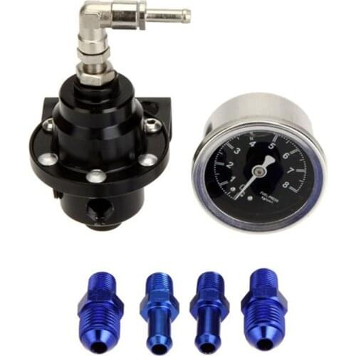 UniversalAdjustable Aluminum Fuel Pressure Regulator Kit with Gauge Fuel Pressure Gauge with Fitting, Black