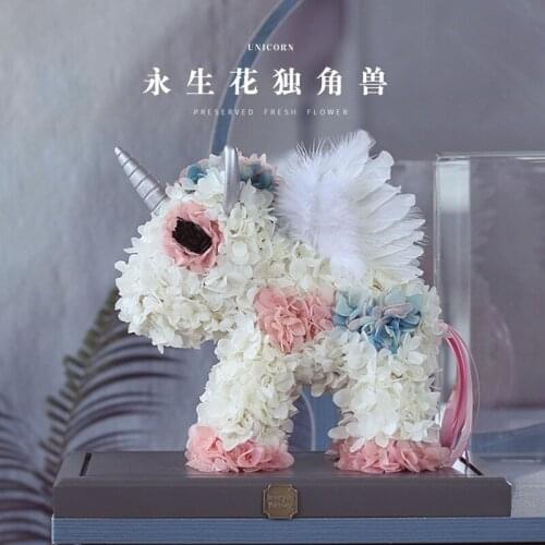 Eternal Flower Unicorn Rose Gift Box Valentines Day Gift for a Girlfriend Rose Acrylic Flower Box Decoration