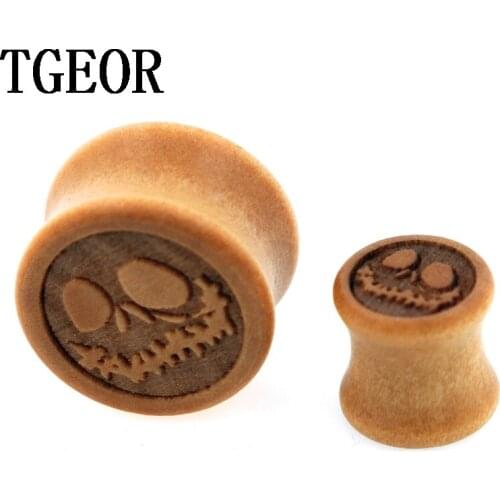 1pair gauges original wood carved Nightmare Before Christmas pattern ear expander saddle colors ear plug free shipping