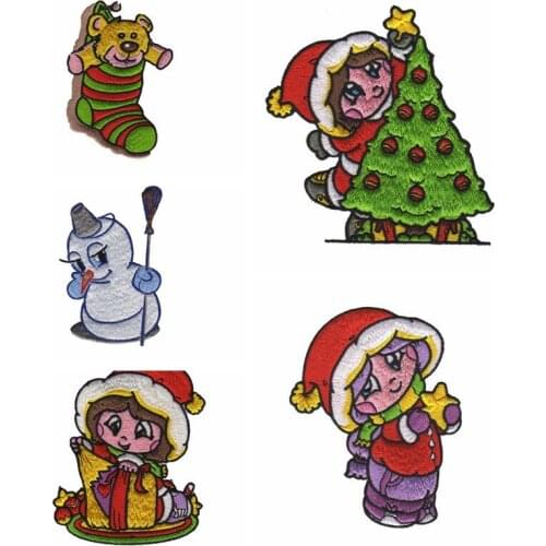 1PCS Christmas Series Embroidered christmas tree Patches for clothing Snowman Christmas stocking Patch T-shirt Clothes Stickers