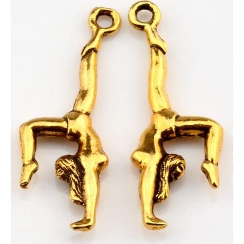 Hot ! 10PCS Antique gold Double-sided design Gymnastics Gymnast Athlete Charms pendants DIY Jewelry 10.5 x 30mm nm348