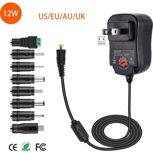12W Universal AC/DC Adapter Switching Power Supply With 8 Selectable Tips, for 3V to 12V Household Electronics