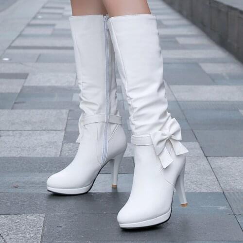2021 Spring Autumn Zipper Knee High Boots Women Fashion White Stiletto Heel Long Boots Woman Leather Shoes Winter Large Size 43