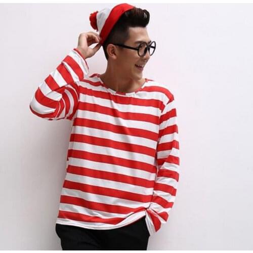 3/4 Pcs/Set Casual Xmas Striped Top Hat Glasses Set Christmas Theme T-shirt Hat Set Red Striped Print Homewear