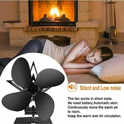 4 Black Aluminum Alloy Blades Stove Fan Heat Powered Eco Fireplace Fan Log Burner Fuel Saving Fireplace Accessories New