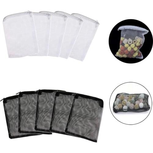 5Pcs Aquarium Filter Bags Fish Tank Media Mesh Net Filter Bags with Zipper for Pelletized Active Carbon Bio Balls Ceramic Rings