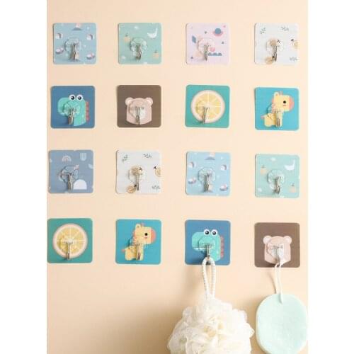 5pc Cute Cartoon Viscose Hook Strong Self Adhesive Door Wall Hangers Suction Heavy Load Rack Cup Sucker for Kitchen Bathroom