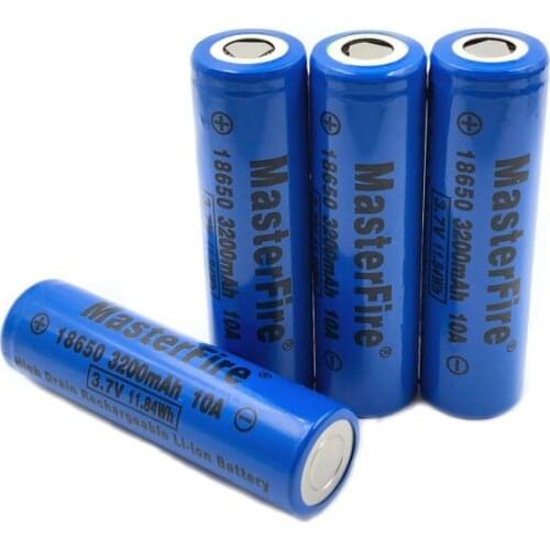 4pcs/lot MasterFire 3200mah 10A 18650 3.7V 11.84Wh High Drain Rechargeable Li-ion Battery Lithium Batteries Cell For e-cigs toys