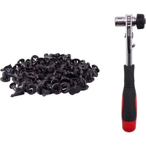 Car 10mm Hole Dia Plastic Rivets 50PCS with Mini Rapid Ratchet Wrench 1/4 Inch Screwdriver Rod Quick Socket Wrench