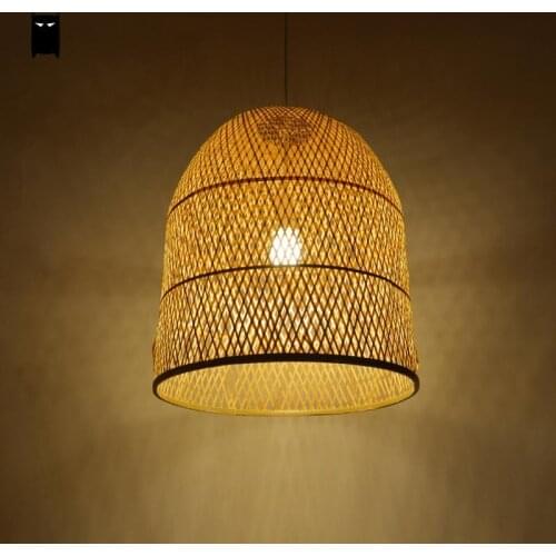 Bamboo Wicker Rattan Bell Shade Pendant Light Fixture Japanese Asian Suspension Ceiling Lamp Plafon E27 E26 Bulb Bed Study Room